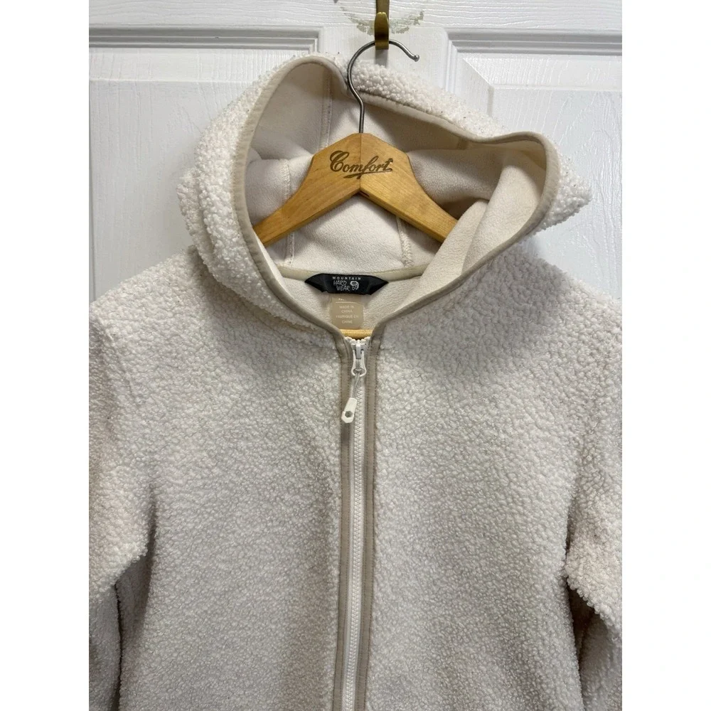 Mountain Hardwear Deep Pile Fleece Hooded Full Zip Jacket Off White Women's M